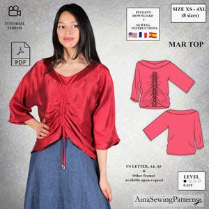 Patrón de costura top Mujer | Patrón de costura blusa mujer | Patrón descargable | Patrón imprimir | Patrón de costura PDF para mujer