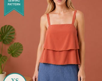 Tiered Camisole PDF Sewing Pattern | Spaghetti Strap Summer Top |Easy Layered Blouse |Women XS–4XL | Summer top pattern | Digital Download