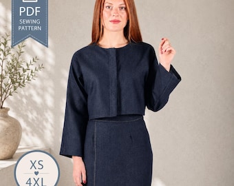 Cropped jacket pattern |  Women Jacket sewing pattern |  Modern Sewing Pattern | Easy jacket pattern | Short jacket pattern | PDF pattern