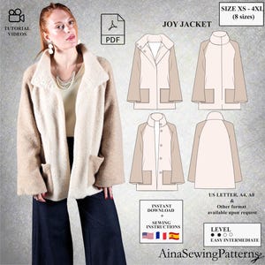 Women jacket pattern | Winter coat pattern | Raglan coat sewing pattern | High neck sewing pattern | Raglan Jacket pattern |  PDF Pattern