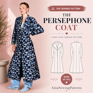 Patrón Abrigo Largo PDF | Patrón Abrigo Fácil Principiante | Abrigo Evasé Solapas | Abrigo Elegante Atemporal | Tallas XS-4XL Descarga