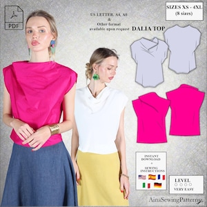 Top sewing pattern | Blouse sewing pattern | Bias-cut draped top sewing pattern | Summer top pattern | Summer blouse pattern |  PDF Pattern