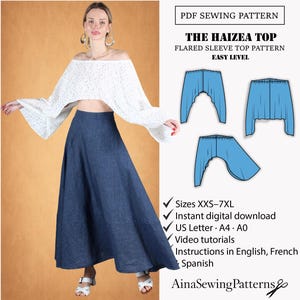Naaipatroon bovenkant | Naaipatroon zomertopje | Schoudervrij naaipatroon top | Designer-naaipatroon | PDF-naaipatroon dames