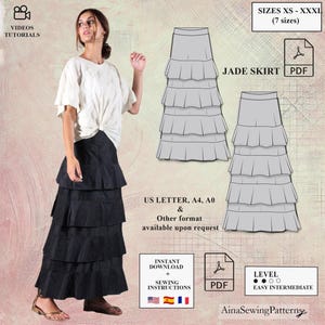 Ruffle skirt sewing pattern | Long skirt sewing pattern | Easy skirt sewing pattern | Ruffled skirt pattern  | Women PDF Sewing Pattern