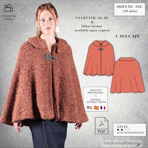 Women&#39;s cape sewing pattern | Cape coat pattern | Winter cape pattern | Round collar cape pattern | Cloak pattern for women | PDF pattern