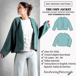 Frauenjackenmuster | Wintermantelschnittmuster | Kurzmantel-Nähschnittmuster | Druckbares Muster | Frauen PDF-Nähschnittmuster