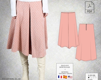 Box Pleat Skirt Sewing Pattern Flared Skirt Pattern Midi Skirt