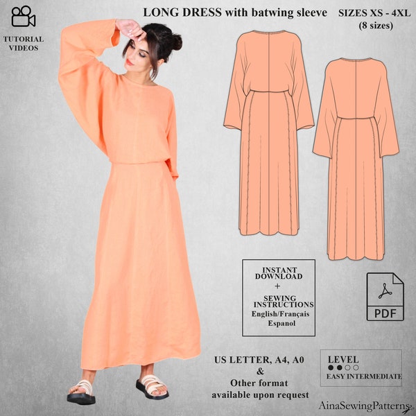 Boho Dress sewing pattern | Summer dress sewing pattern | Long dress sewing pattern | Long sleeve dress Pattern | Women PDF Sewing Pattern