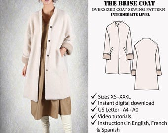Oversized Coat Sewing Pattern | Women's Long Winter Coat Pattern | Minimalist Coat Sewing Pattern | PDF Pattern