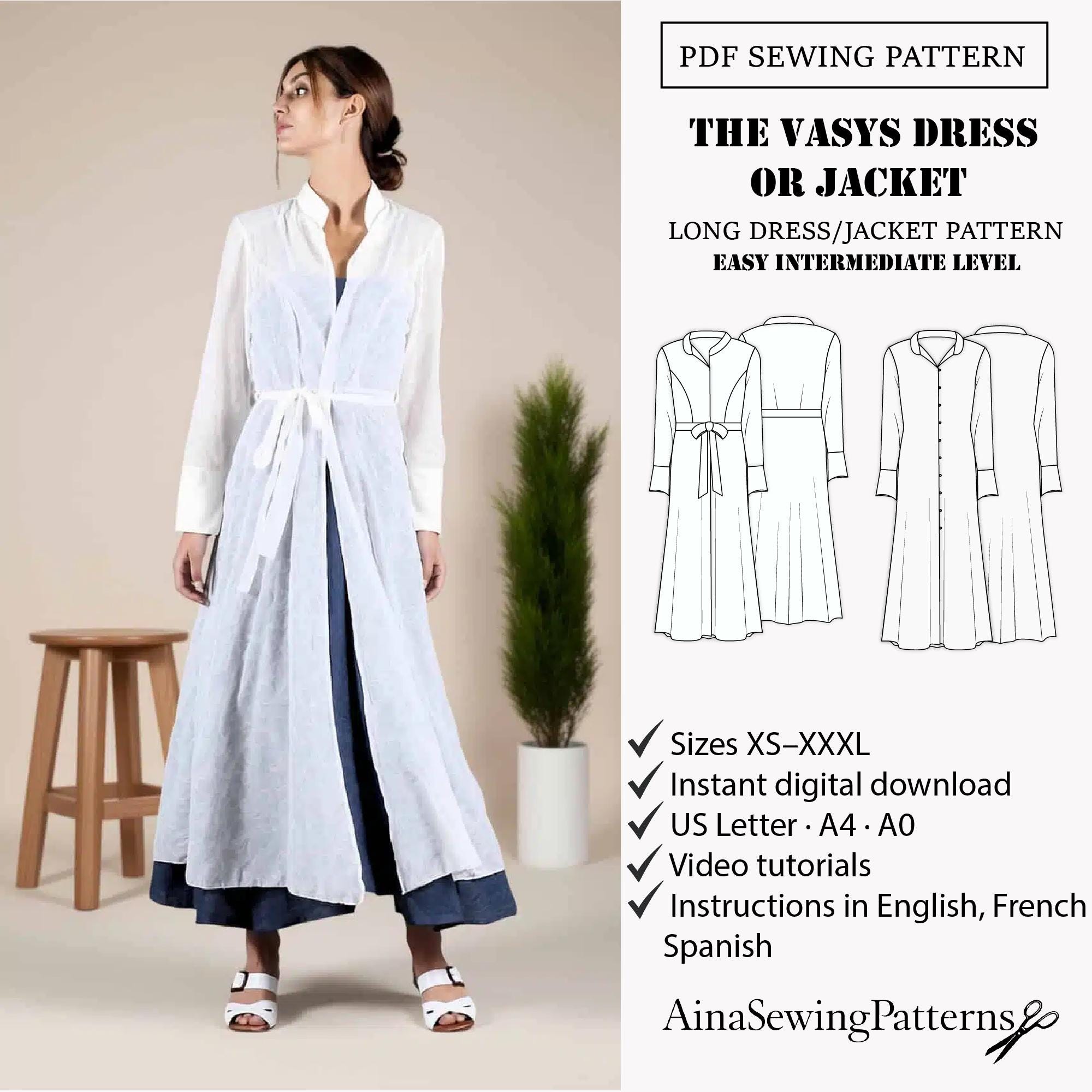 Long Jacket Sewing Pattern PDF | Shirt Jacket Pattern | Flared Coat ...