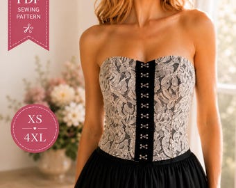 Bustier Sewing Pattern PDF | Corset Top Pattern | Boned Bustier Pattern | Strapless Corset XS-4XL