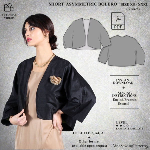 Bolero sewing pattern | Japanese sewing pattern | Jacket pattern |  Event sewing pattern | Printable pattern | Women PDF Sewing Pattern