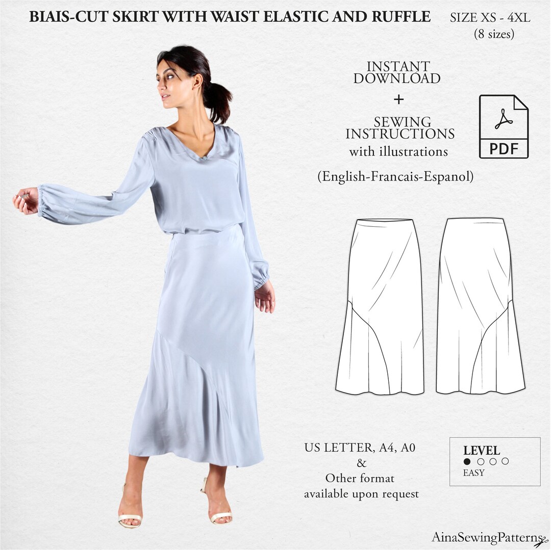 Bias Cut Skirt Pattern Long Skirt Sewing Pattern Ruffle Etsy