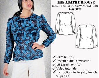 Women Blouse Sewing Pattern | Elastic Waist Blouse Pattern | Romantic Blouse Pattern | PDF Pattern