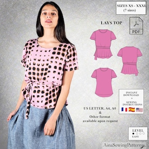 Top sewing pattern | Blouse sewing pattern | Summer sewing pattern | Short sleeve Top Pattern | Printable pattern | Women PDF Sewing Pattern