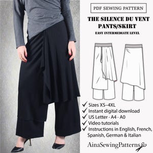 Pants sewing pattern | Pants skirt sewing pattern  | Pants with skirt overlay pattern | Modern sewing pattern | Japanese pattern