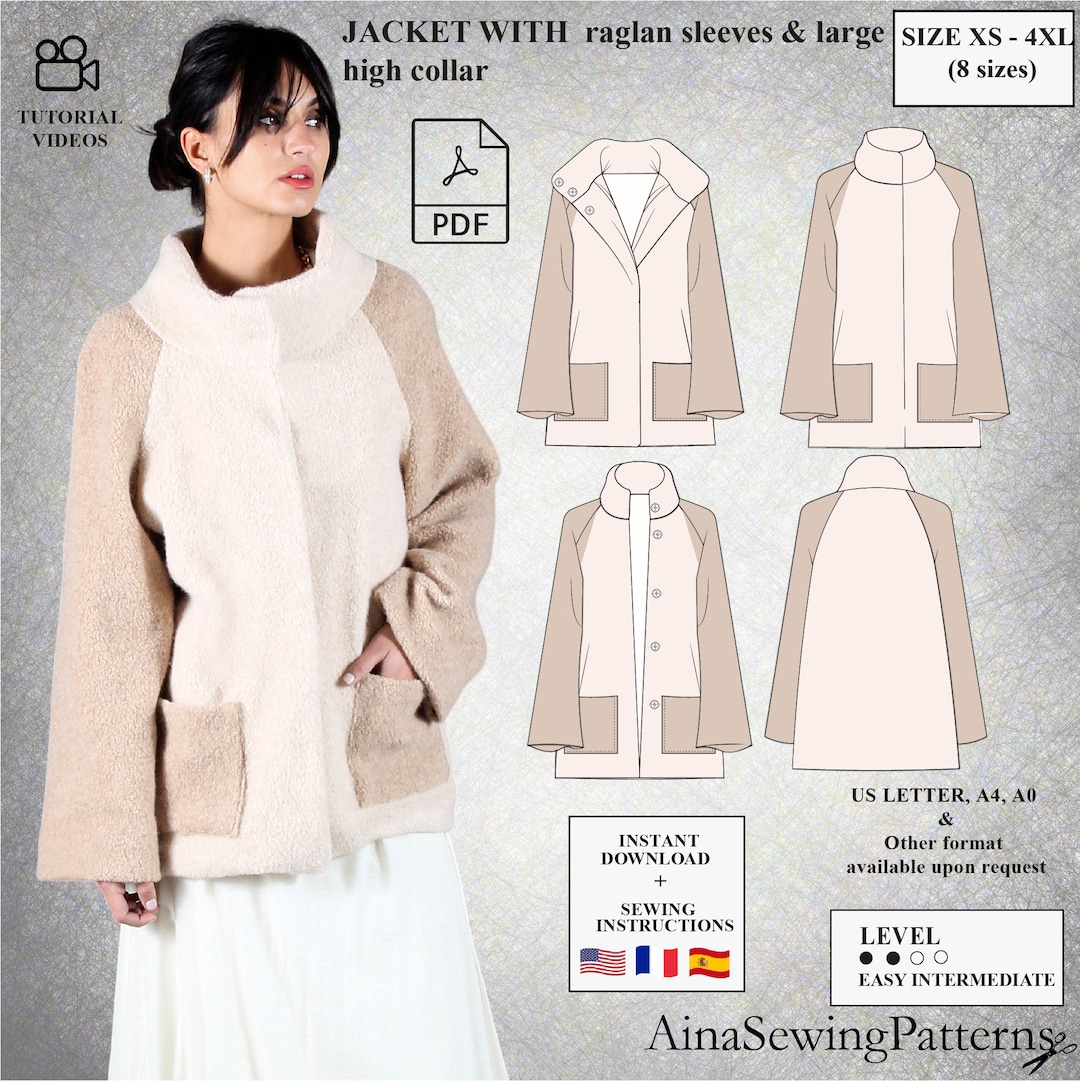 Women Jacket Pattern Winter Coat Pattern Raglan Coat Sewing Pattern ...