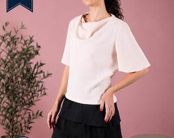 Cowl Neck Top Sewing Pattern PDF, Draped Blouse Pattern, Loose Fit Top Pattern, Women Sewing Pattern, Easy Sewing Pattern XS-4XL