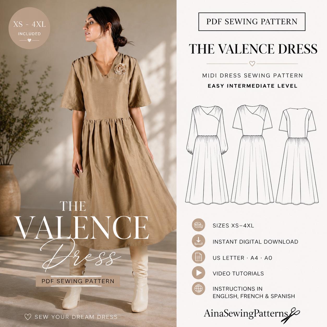 midi dress patterns Midi Dress Short Sleeve PDF Sewing Pattern  IndiePatterns