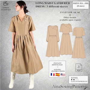 Kleid Schnittmuster | Gerafftes Kleid Schnittmuster | Sommerkleid Schnittmuster | Winterkleid Schnittmuster | Druckbar | PDF-Schnittmuster