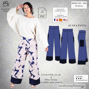 Cargo pants sewing pattern | Flared pants sewing pattern | Elastic waist pants pattern | Casual pants pattern | Women pants pattern