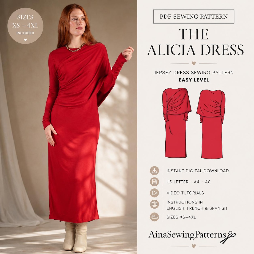 jersey dress sewing pattern Dress Sewing Pattern | Long Sleeve Dress Sewing Pattern | Jersey Dress  Pattern | Modern Pattern | Printable Pattern | Women PDF Pattern