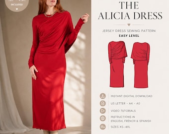 Dress sewing pattern | Long sleeve dress sewing pattern | Jersey dress pattern | Modern pattern | Printable pattern | Women PDF Pattern