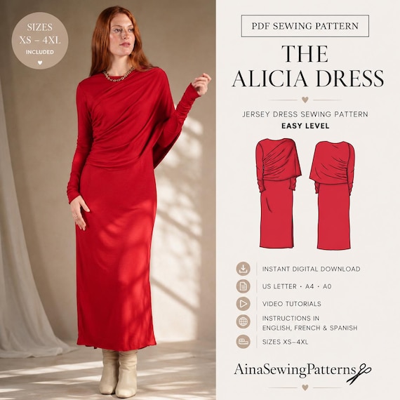 long sleeve jersey dress pattern Jersey dress sewing pattern with ruffles