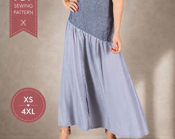 Women skirt pattern | Easy skirt pattern | Flared skirt pattern | Long skirt pattern | Gathered skirt pattern | PDF Sewing Pattern