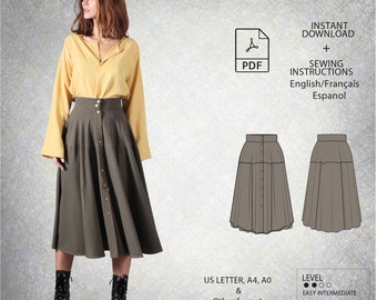Midi Swing Skirt With Pockets Digital PDF Print at Home Sewing - Etsy