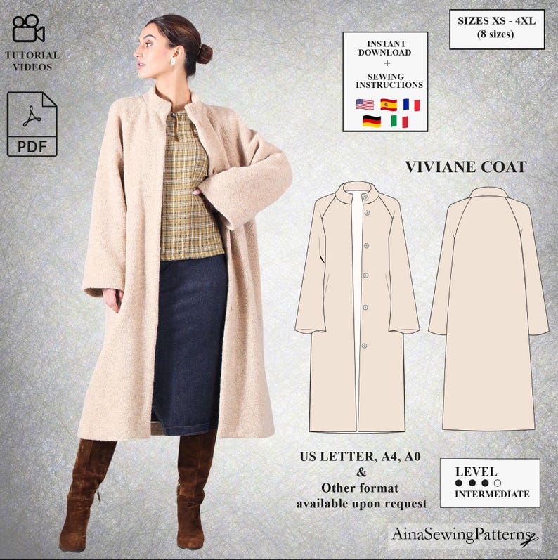 Women Coat Pattern | Winter Coat Pattern | Long Coat Sewing Pattern ...