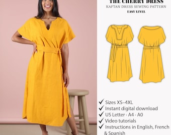 Kaftan Dress Sewing Pattern PDF, Summer Dress Pattern, Loose Fit Caftan  Pattern, V Neck Dress Pattern, Easy Sewing Pattern XS-4XL - Etsy