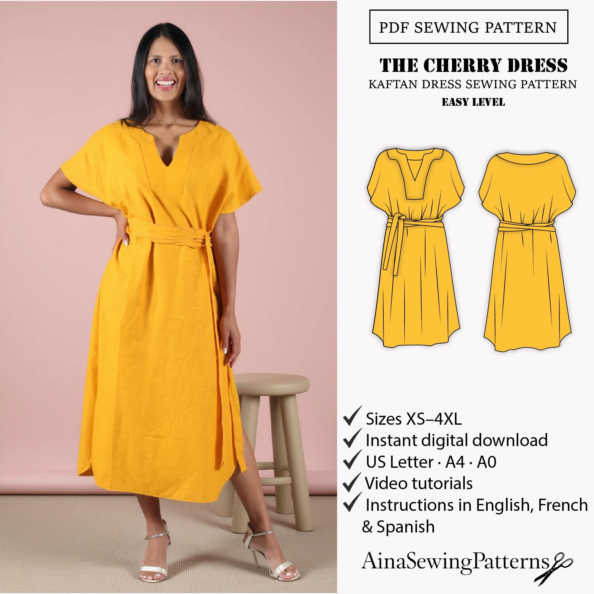 chinese dress ladies White Linen Kaftan Dress - Kaftan Maxi Dress, Long Sleeves & Pockets main image 0