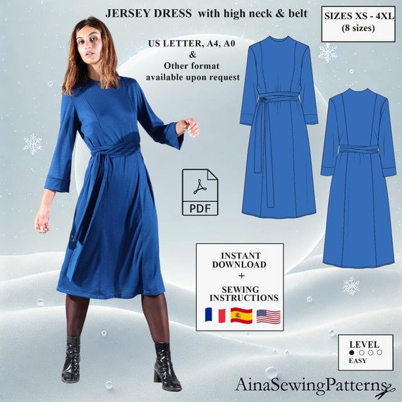Patron couture robe femme Patron couture robe hiver Patron couture robe jersey femme Patron a imprimer Patron couture femme PDF Etsy France
