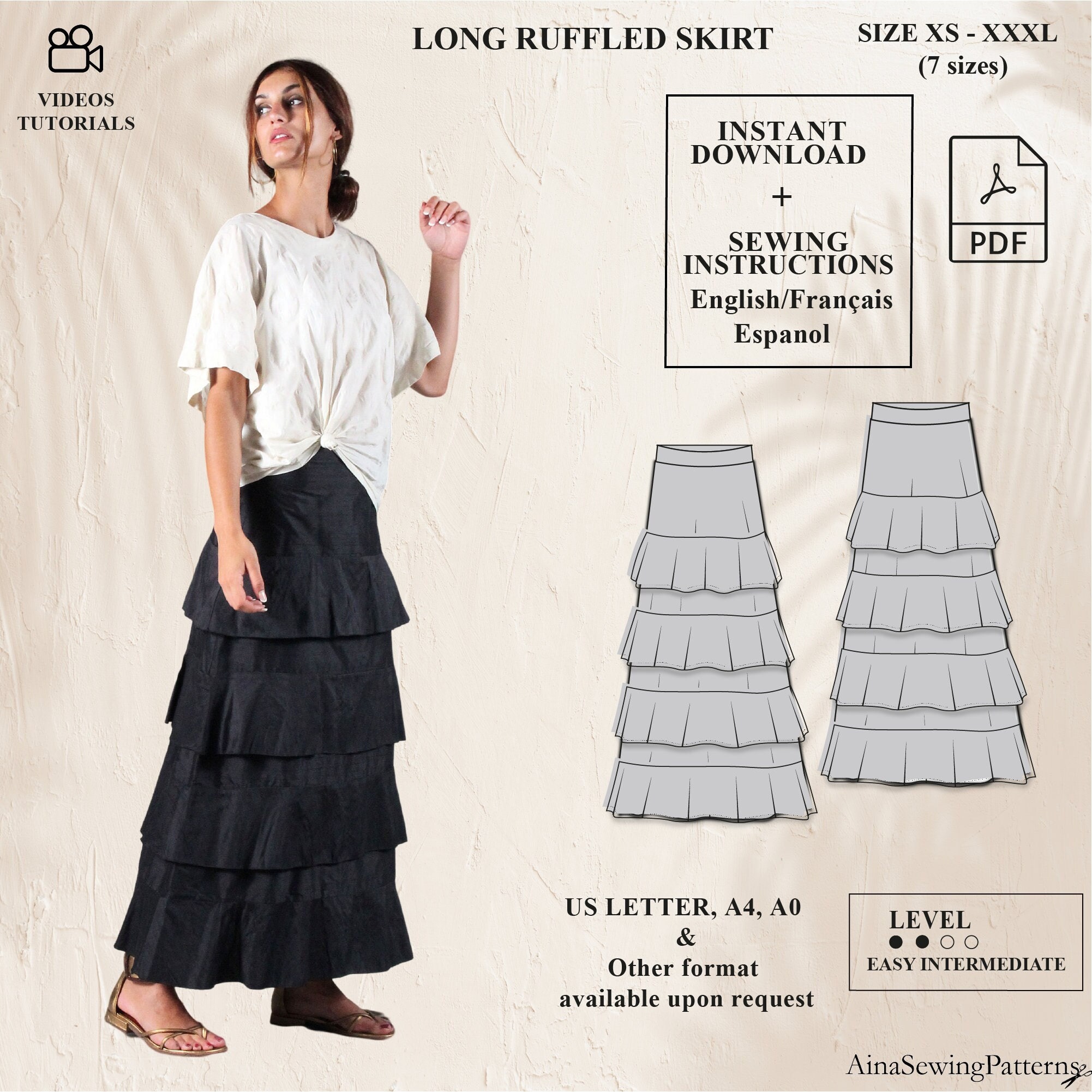 Wrap Skirt Pattern Ruffle Wrap Skirt Pattern Elastic Waist Skirt Pattern  Midi Gathered Skirt Sewing Pattern High Low Skirt Pattern - Etsy