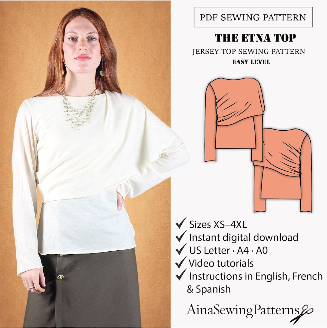 Top Sewing Pattern | Long Sleeve Top Sewing Pattern | Blouse Pattern ...