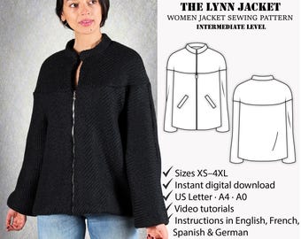 Patron de Veste Femme | Patron de Veste d’Hiver | Patron PDF Moderne | Patron de Veste Oversize | Patron de Veste avec Fermeture Éclair