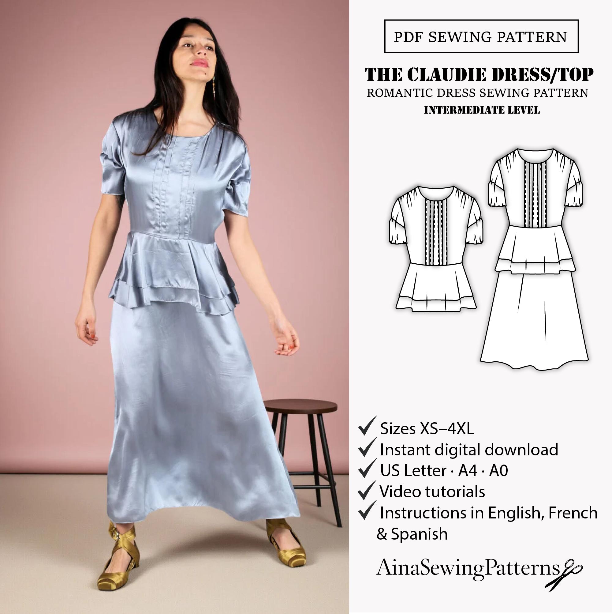 Ripped Ruffle Dress Pattern Long Ruffle Dress Sewing Pattern | Women’s Elegant Vintage-inspired ...