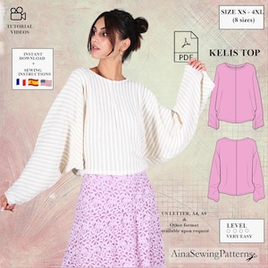 Batwing top pattern | Top sewing pattern | Jumper sewing pattern | Jersey sewing pattern | Printable pattern | Women PDF Pattern