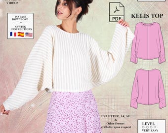 Batwing top pattern | Top sewing pattern | Jumper sewing pattern | Jersey sewing pattern | Printable pattern | Women PDF Pattern