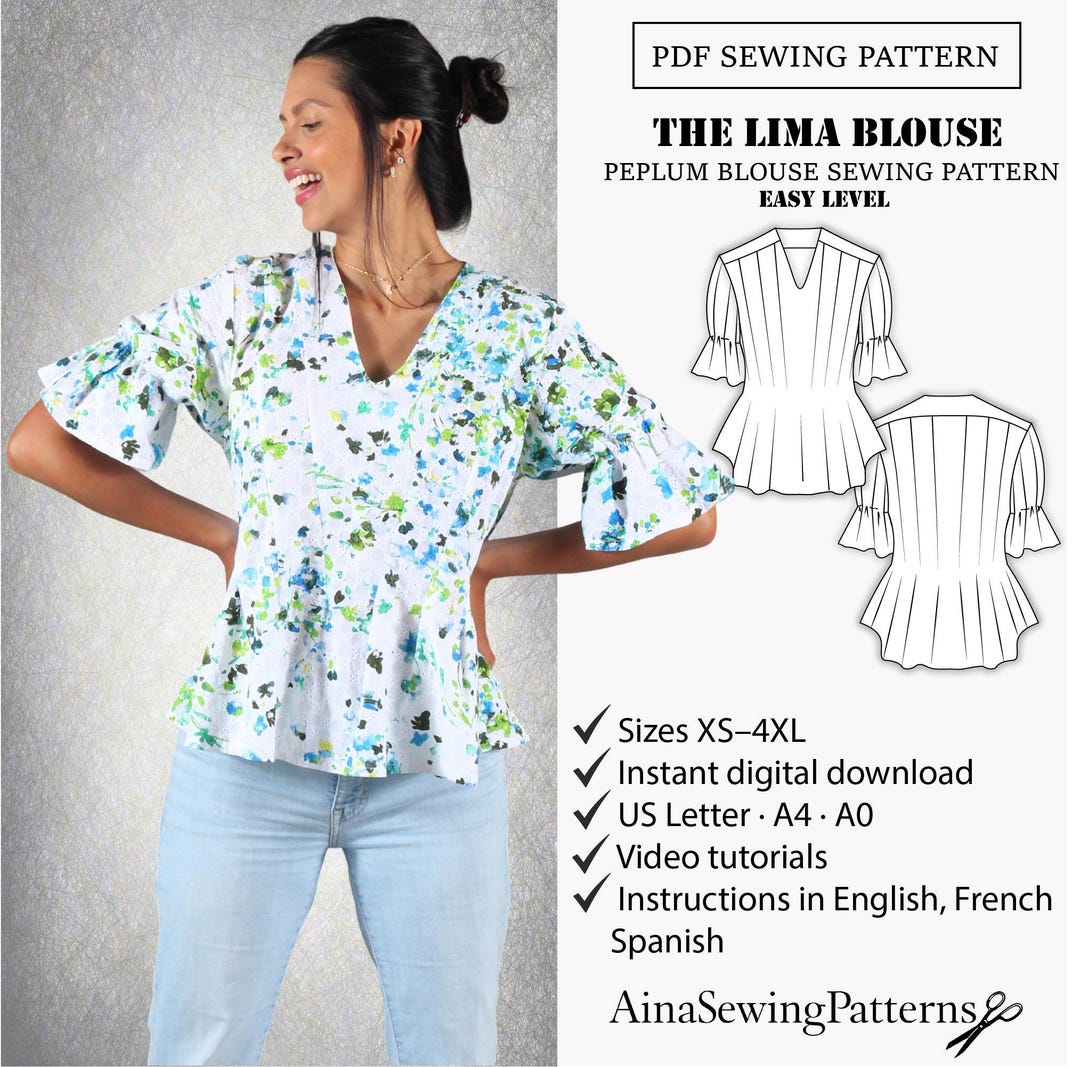 Women's Blouse Sewing Pattern | Easy Peplum Blouse Pattern for ...