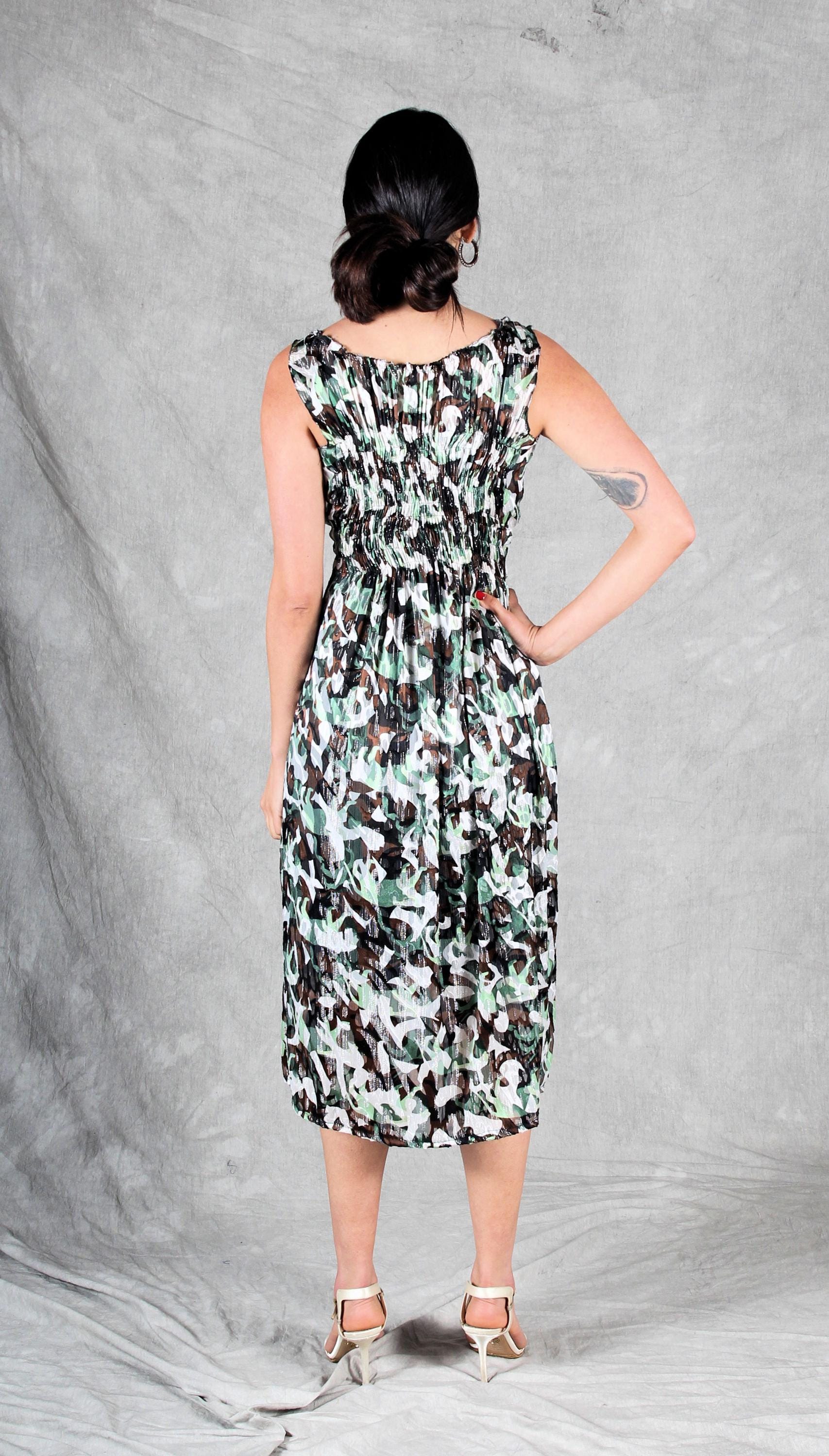 Shirred Midi Dress PDF Sewing Pattern, Flutter Sleeve or