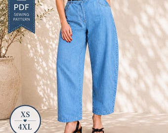 Barrel Leg Pants Sewing Pattern PDF | Balloon Pants Pattern | High Waist Trousers | Women XS-4XL
