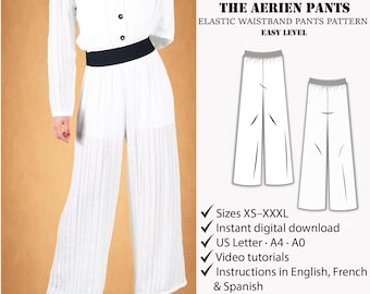 Wide Leg Elastic Waist Pants Sewing Pattern | Casual pants sewing pattern | Elastic waist pants pattern | DIY pants | PDF sewing pattern