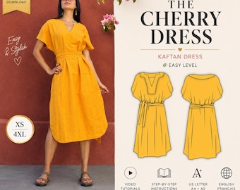 Kaftan Dress Sewing Pattern PDF, Summer Dress Pattern, Loose Fit Caftan Pattern, V Neck Dress Pattern, Easy Sewing Pattern XS-4XL