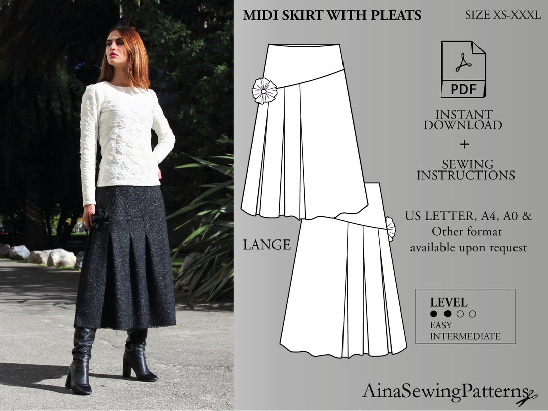 Midi Skirt Sewing Pattern PDF Digital Sewing Pattern Etsy