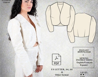 Women jacket pattern | Bolero sewing pattern | Short jacket sewing pattern | Printable pattern | Modern pattern | Women PDF Sewing Pattern