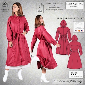 Raincoat Pattern | Trench Coat Pattern | Windbreaker Pattern | Women Coat Pattern | Parka Pattern | Hooded Coat Pattern | PDF pattern