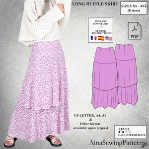 Ruffled skirt sewing pattern | Summer skirt sewing pattern | Boho skirt sewing pattern | Long skirt Pattern | Women PDF Sewing Pattern