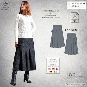 Midi skirt sewing pattern | Asymmetrical skirt pattern | Pleated skirt pattern | Flared skirt pattern | PDF sewing pattern